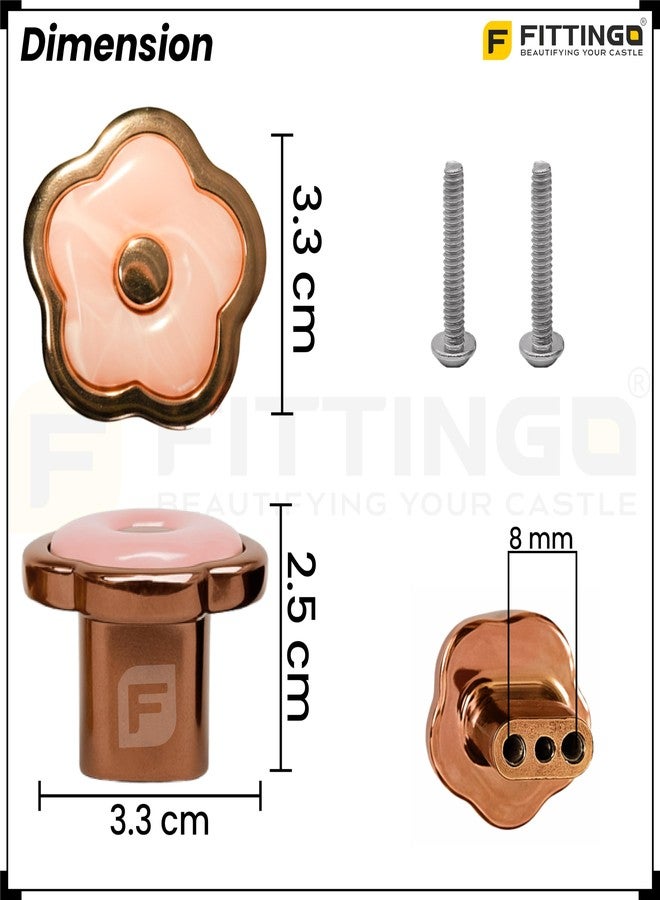 Fittingo Flower Design Knobs for Drawer/Door Knob/Drawer Handle/Decorative Knobs and Pulls Drawer Knob/Zinc Alloy (PVD Rose Gold) Pack of 6 - Image 2